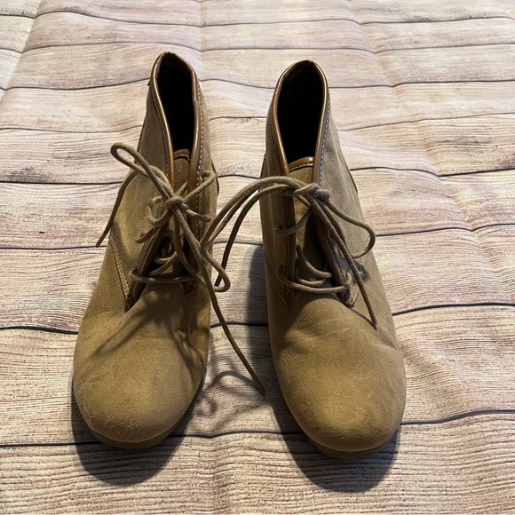 Brown Faux Suede Heeled Lace Up Booties, Size 8 - Picture 1 of 7